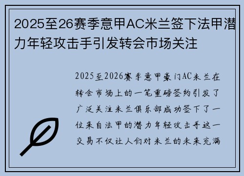 2025至26赛季意甲AC米兰签下法甲潜力年轻攻击手引发转会市场关注 2025至26赛季意甲AC米兰签下法甲潜力年轻攻击手引发转会市场关注